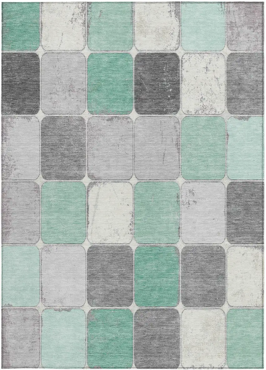 Mint Green And Gray Geometric Washable Indoor Outdoor Area Rug Photo 4