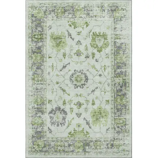 Mint Green And Gray Oriental Washable Area Rug With UV Protection Photo 4