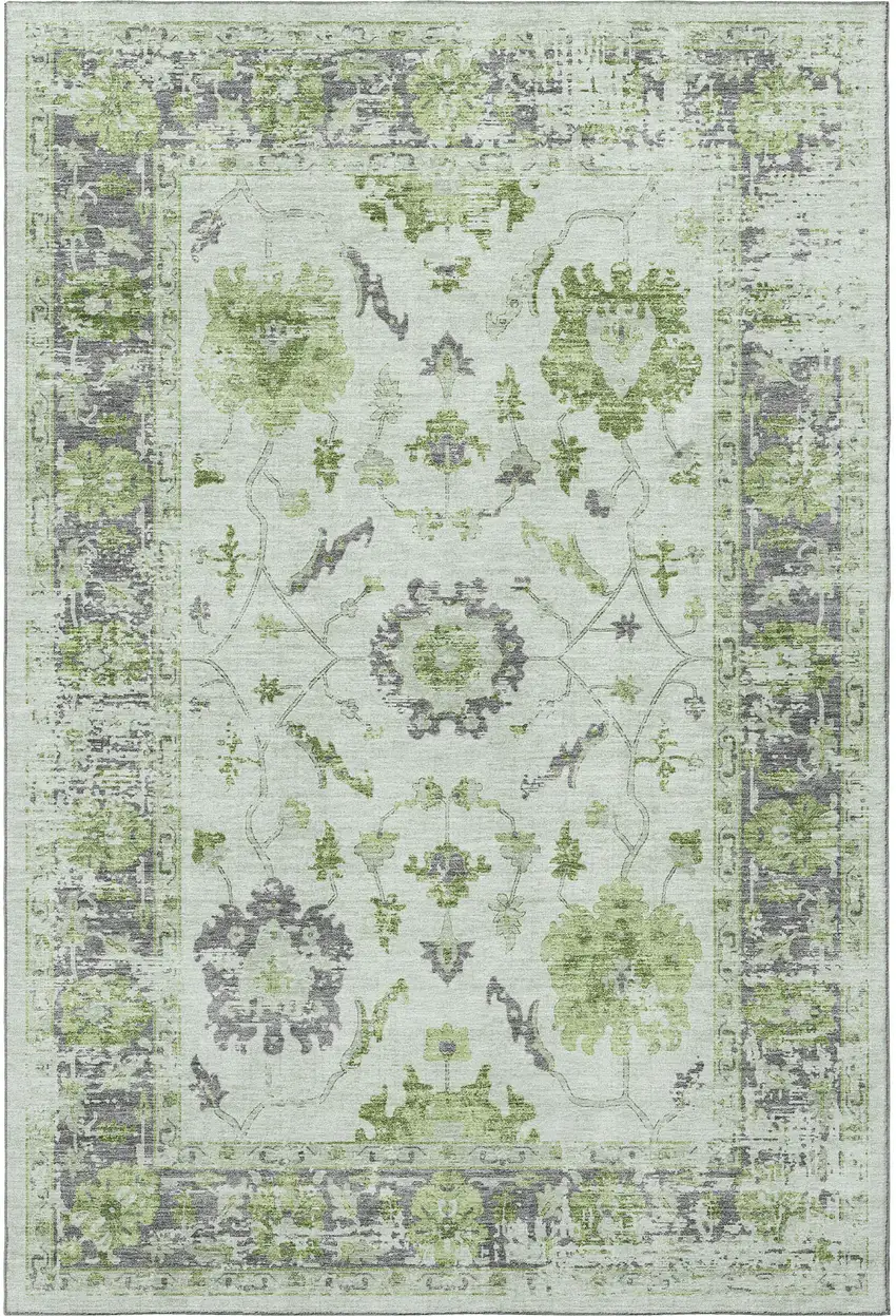 Mint Green And Gray Oriental Washable Area Rug With UV Protection Photo 4