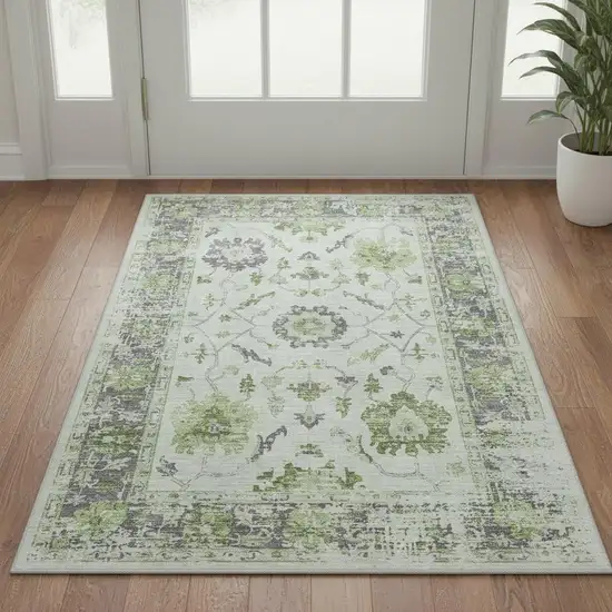 Mint Green And Gray Oriental Washable Area Rug With UV Protection Photo 2