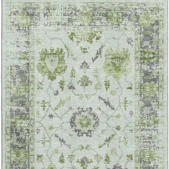 Mint Green And Gray Oriental Washable Area Rug With UV Protection Photo 3