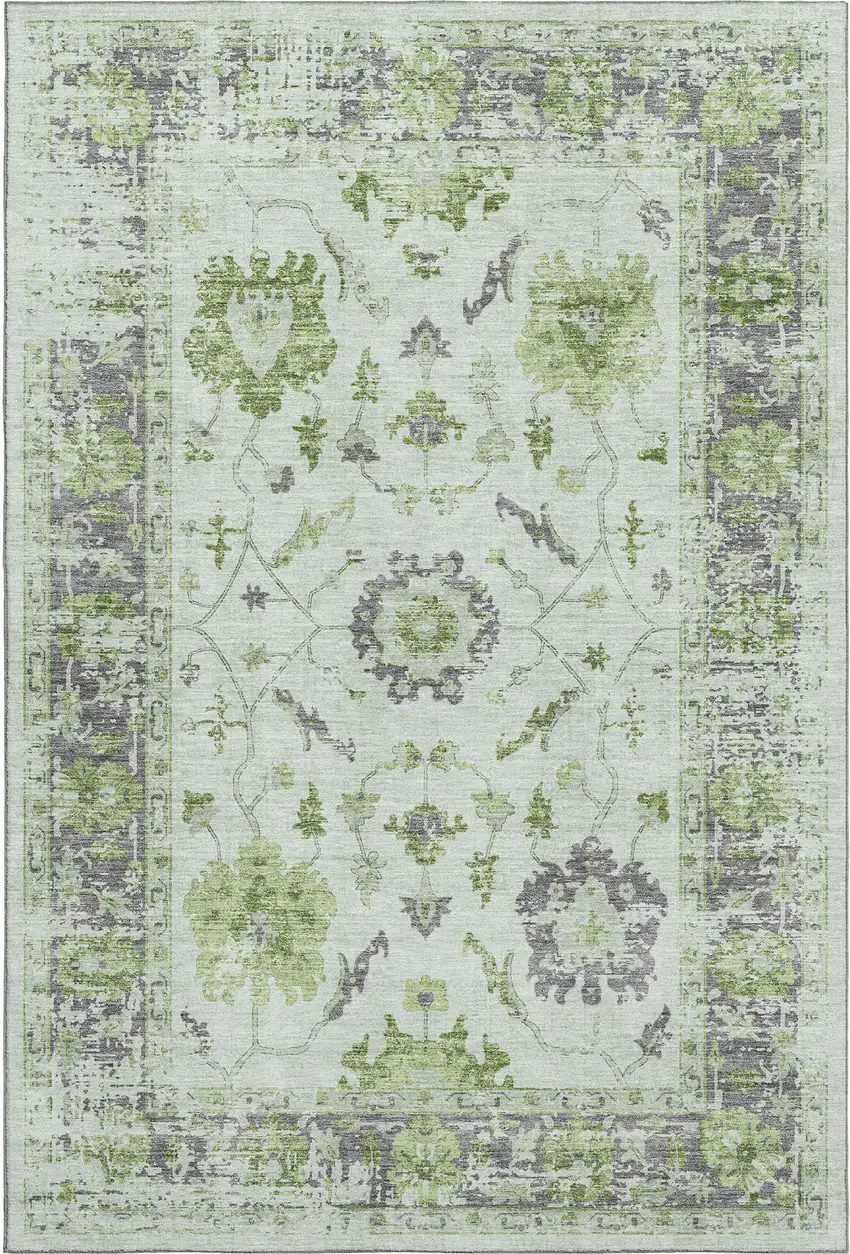Mint Green And Gray Oriental Washable Area Rug With UV Protection Photo 1