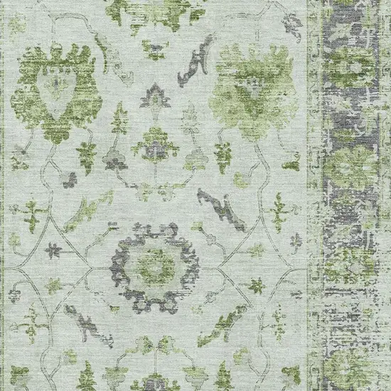 Mint Green And Gray Oriental Washable Area Rug With UV Protection Photo 3