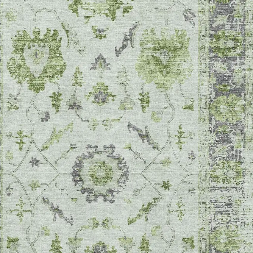 Mint Green And Gray Oriental Washable Area Rug With UV Protection Photo 3