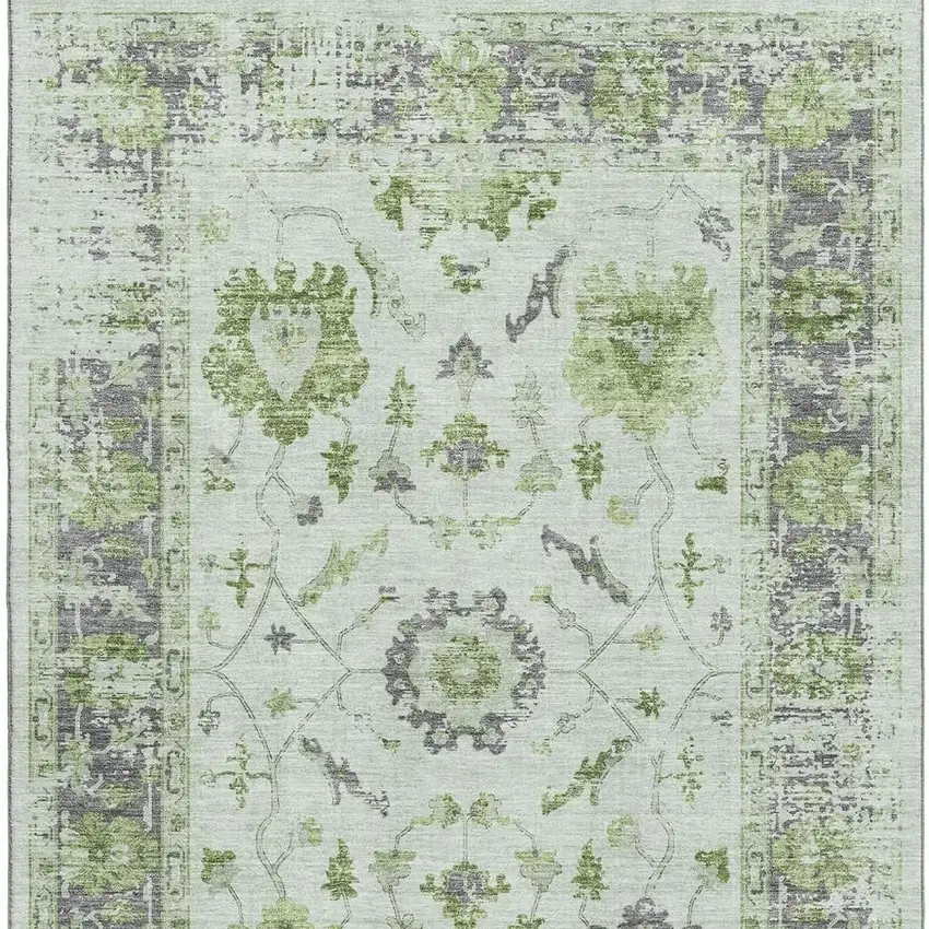 Mint Green And Gray Oriental Washable Area Rug With UV Protection Photo 4