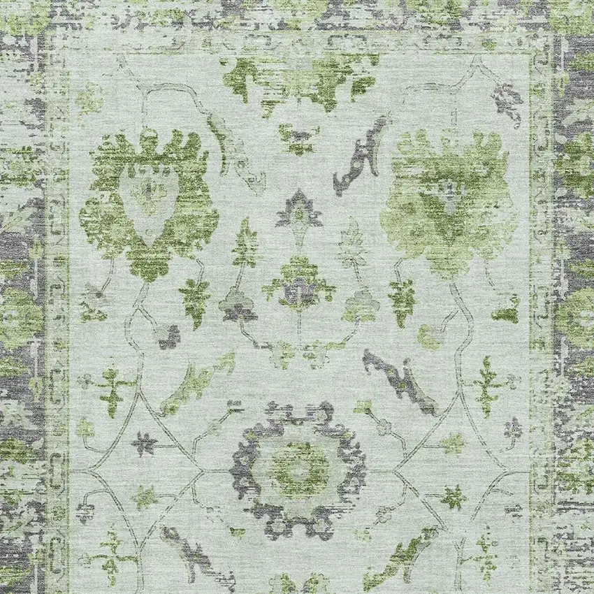 Mint Green And Gray Oriental Washable Area Rug With UV Protection Photo 3