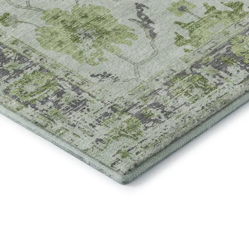 Mint Green And Gray Oriental Washable Area Rug With UV Protection Photo 8