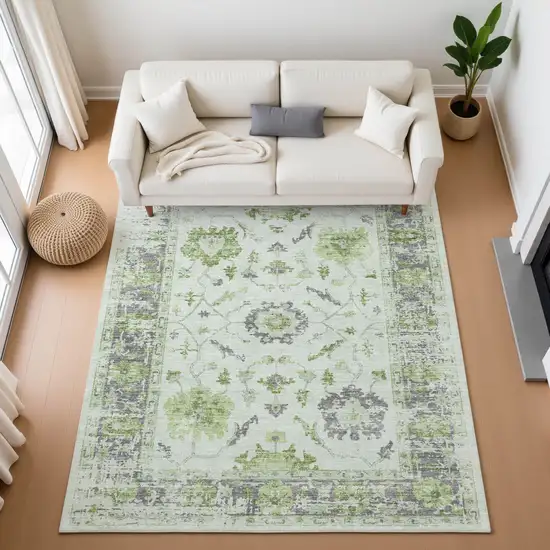 Mint Green And Gray Oriental Washable Area Rug With UV Protection Photo 5