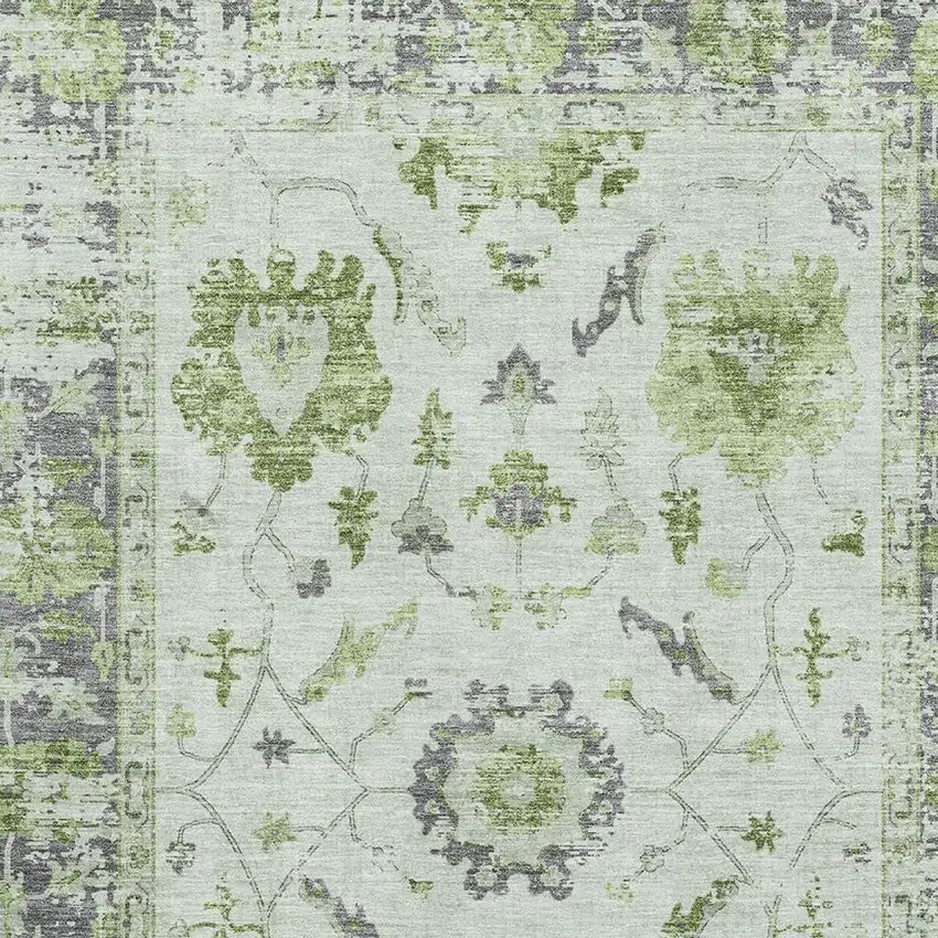 Mint Green And Gray Oriental Washable Area Rug With UV Protection Photo 3