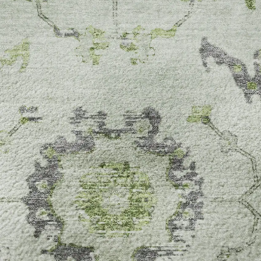 Mint Green And Gray Oriental Washable Area Rug With UV Protection Photo 9