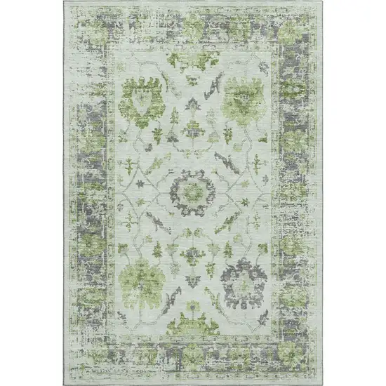Mint Green And Gray Oriental Washable Area Rug With UV Protection Photo 1