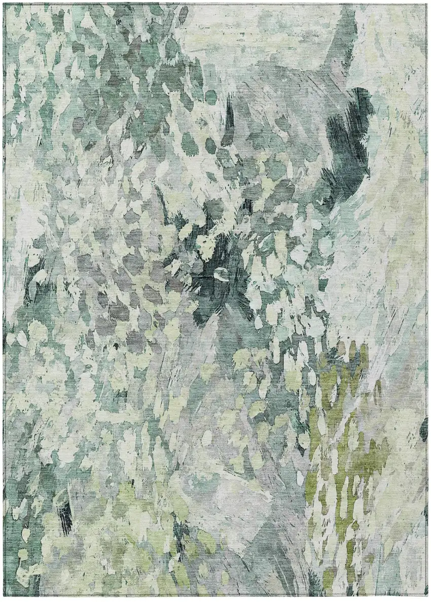 Mint Green And Green Abstract Washable Indoor Outdoor Area Rug Photo 2