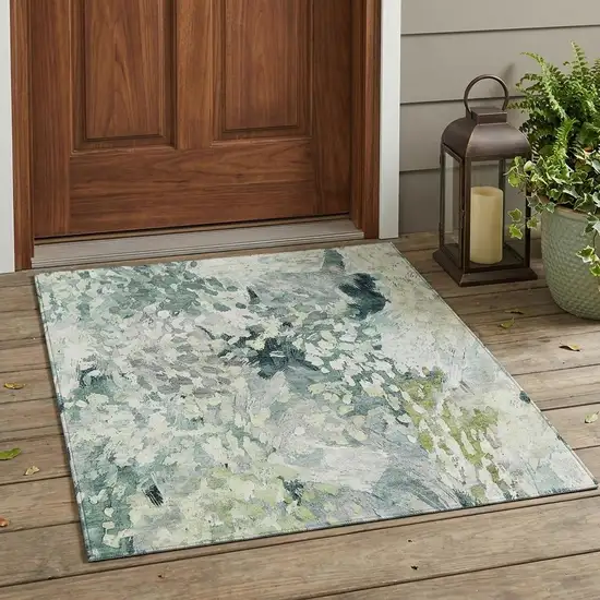 Mint Green And Green Abstract Washable Indoor Outdoor Area Rug Photo 1