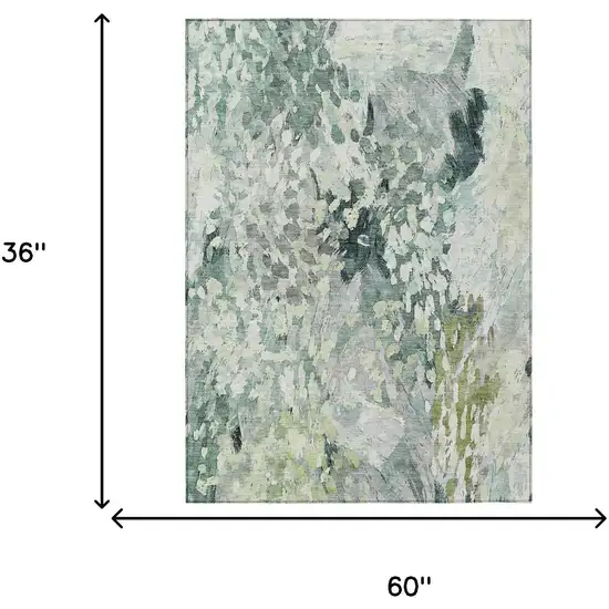 Mint Green And Green Abstract Washable Indoor Outdoor Area Rug Photo 7
