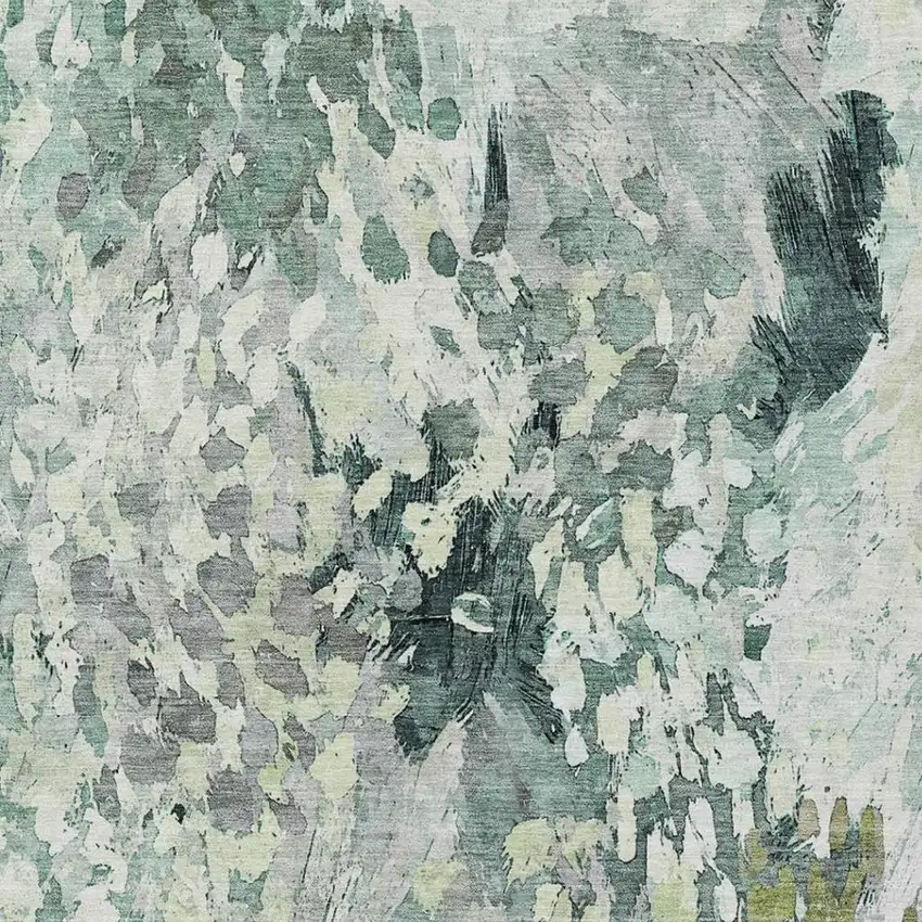 Mint Green And Green Abstract Washable Indoor Outdoor Area Rug Photo 3