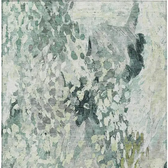 Mint Green And Green Abstract Washable Indoor Outdoor Area Rug Photo 4