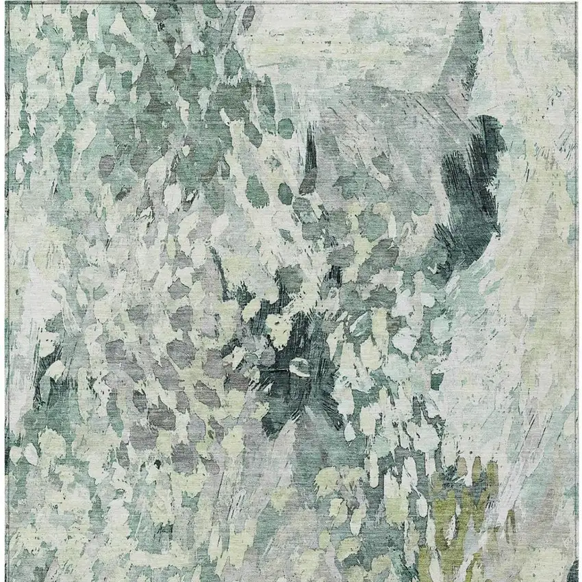 Mint Green And Green Abstract Washable Indoor Outdoor Area Rug Photo 4