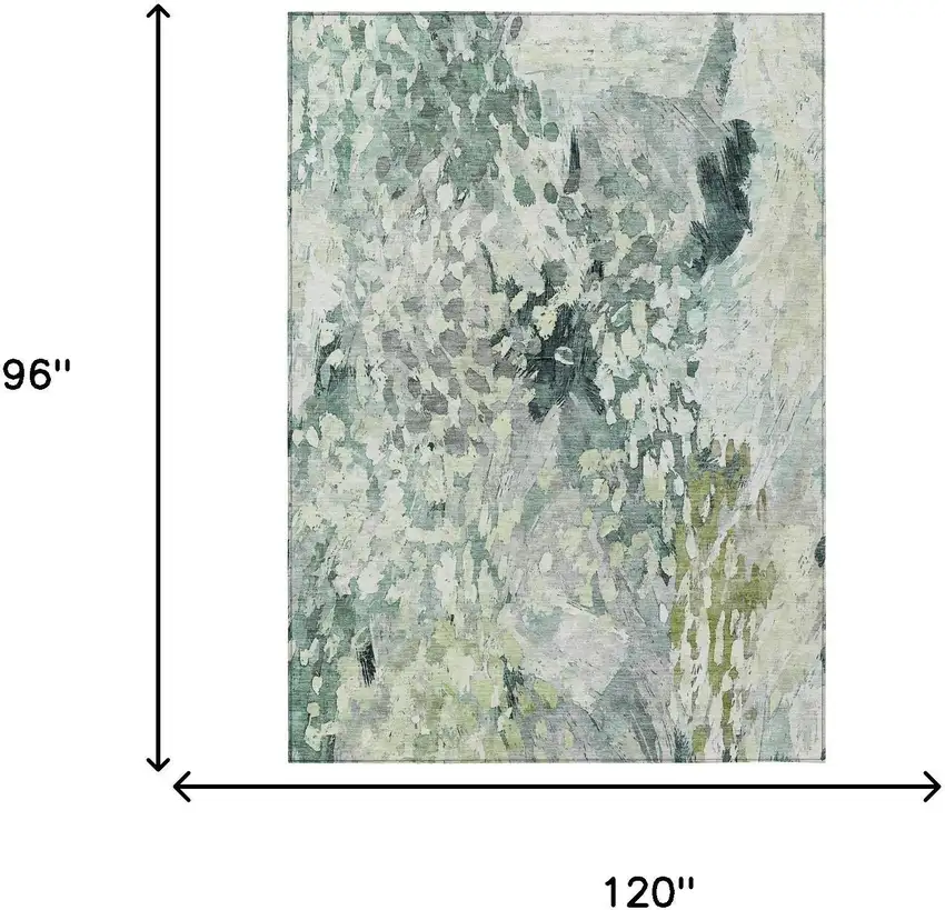 Mint Green And Green Abstract Washable Indoor Outdoor Area Rug Photo 7