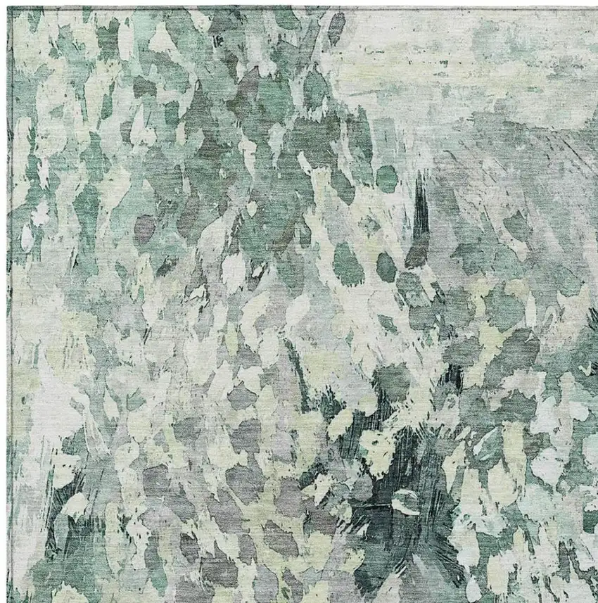 Mint Green And Green Abstract Washable Indoor Outdoor Area Rug Photo 3