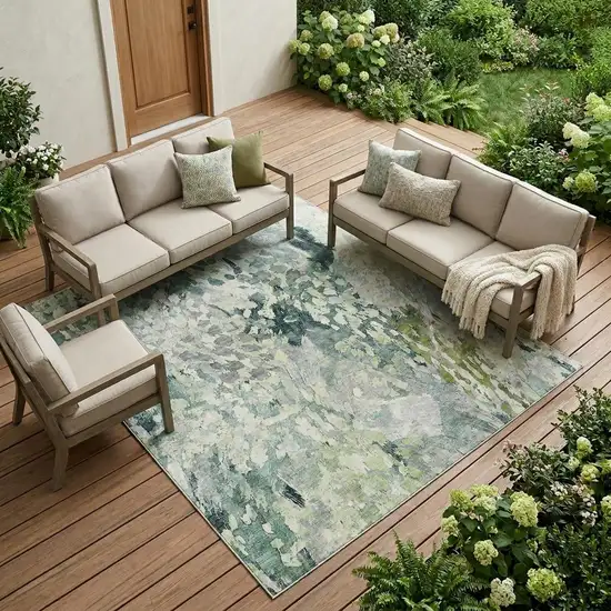 Mint Green And Green Abstract Washable Indoor Outdoor Area Rug Photo 1