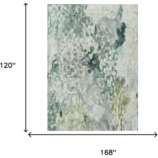 Mint Green And Green Abstract Washable Indoor Outdoor Area Rug Photo 7