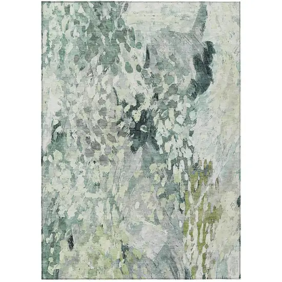 Mint Green And Green Abstract Washable Indoor Outdoor Area Rug Photo 2