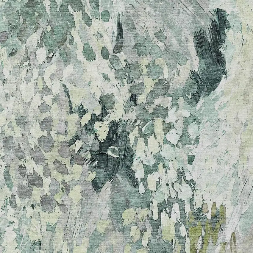 Mint Green And Green Abstract Washable Indoor Outdoor Area Rug Photo 3