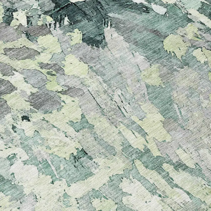 Mint Green And Green Abstract Washable Indoor Outdoor Area Rug Photo 6