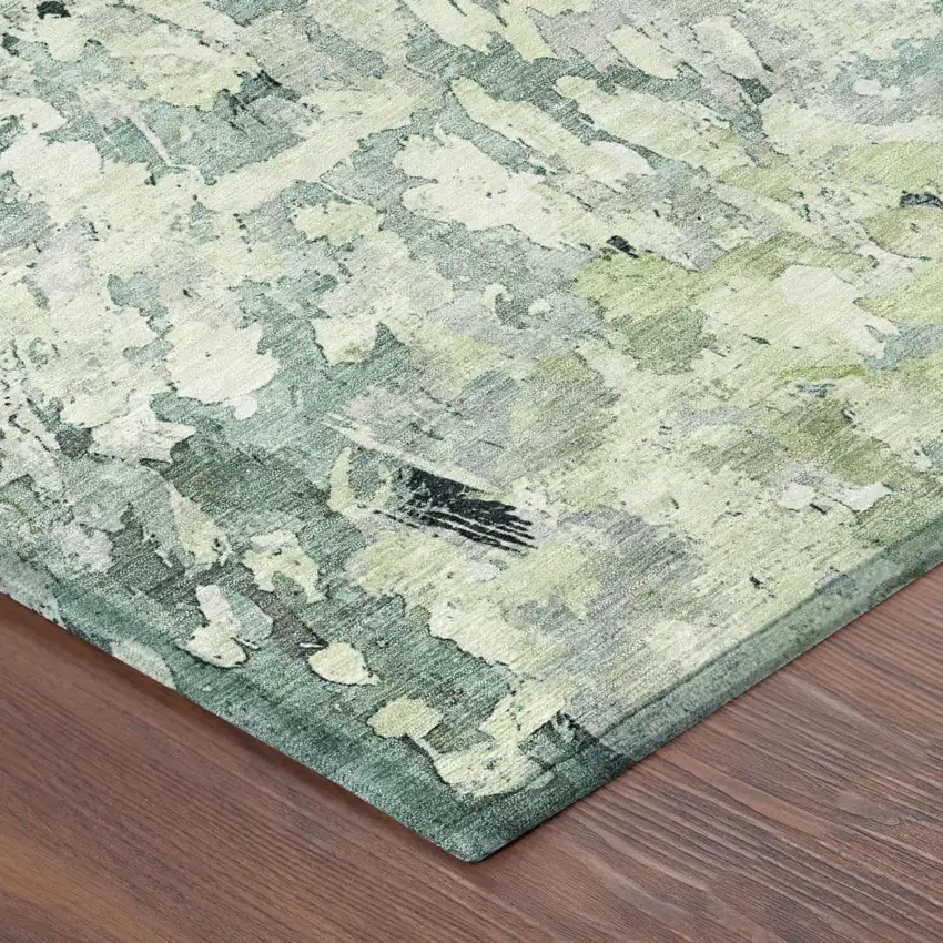 Mint Green And Green Abstract Washable Indoor Outdoor Area Rug Photo 5