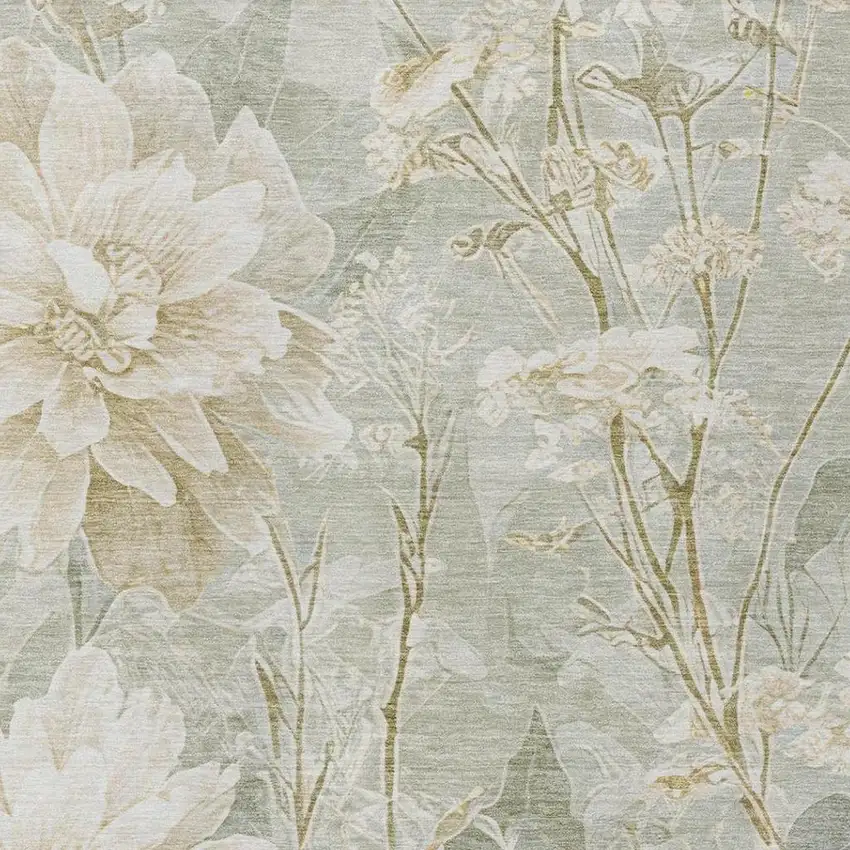 Mint Green And Green Floral Washable Indoor Outdoor Area Rug Photo 1