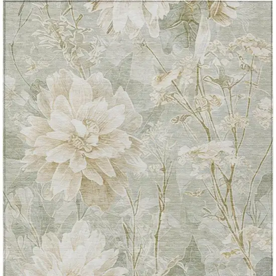 Mint Green And Green Floral Washable Indoor Outdoor Area Rug Photo 6