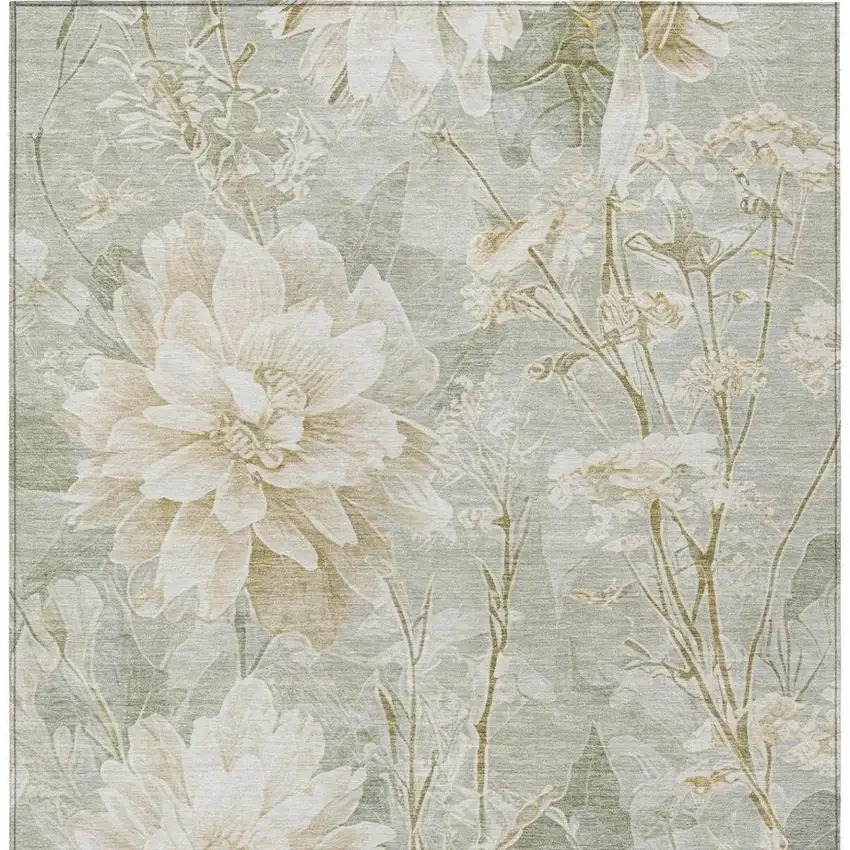 Mint Green And Green Floral Washable Indoor Outdoor Area Rug Photo 6