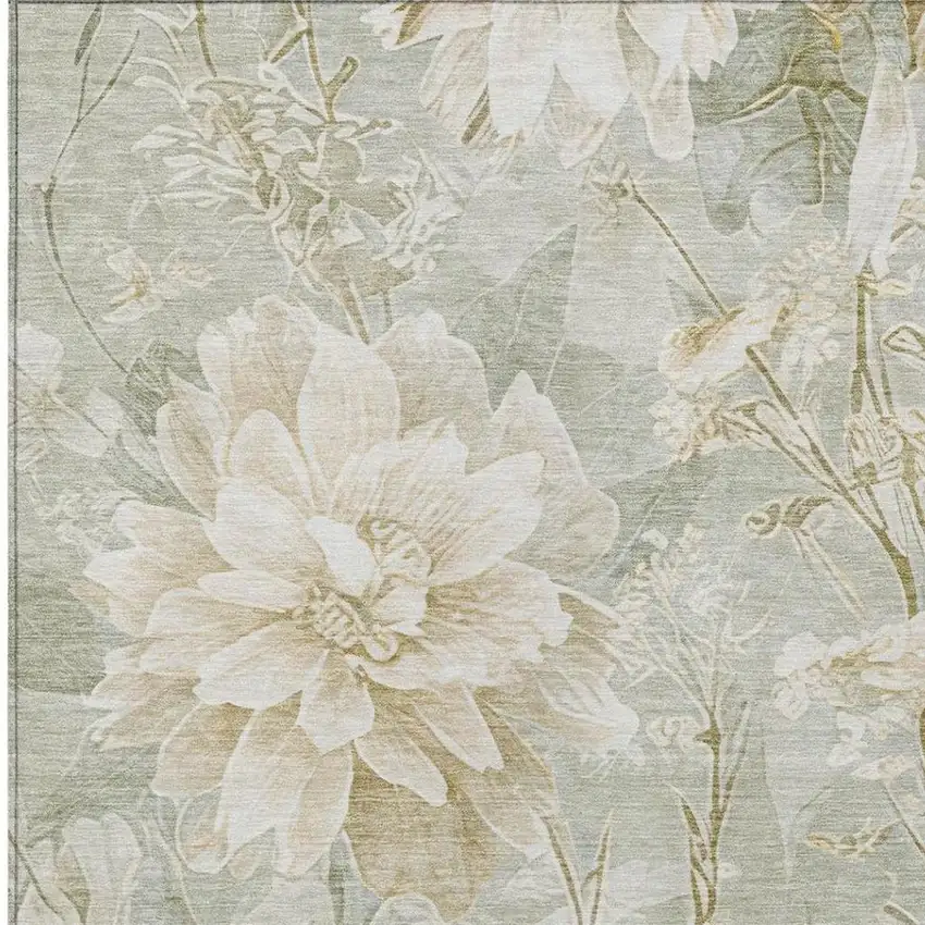 Mint Green And Green Floral Washable Indoor Outdoor Area Rug Photo 7