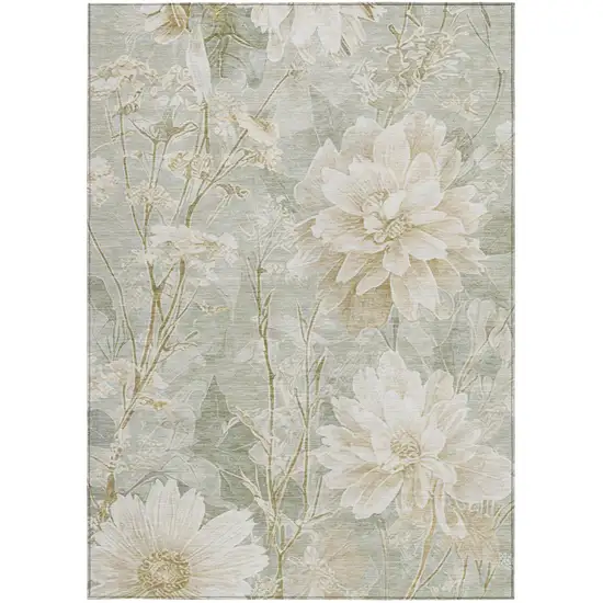 Mint Green And Green Floral Washable Indoor Outdoor Area Rug Photo 2