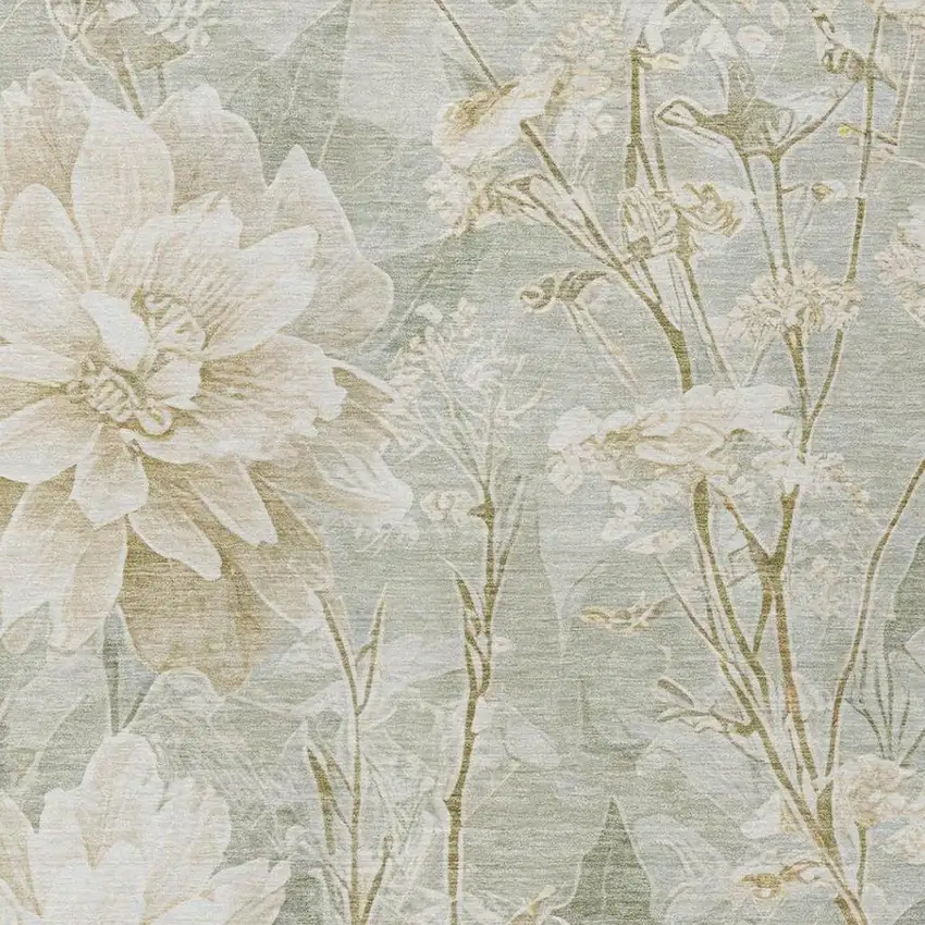 Mint Green And Green Floral Washable Indoor Outdoor Area Rug Photo 8