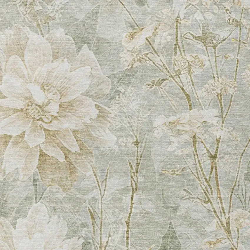 Mint Green And Green Floral Washable Indoor Outdoor Area Rug Photo 9