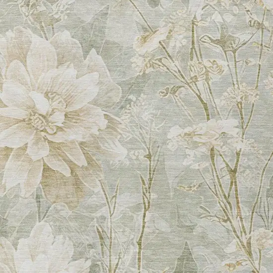 Mint Green And Green Floral Washable Indoor Outdoor Area Rug Photo 9