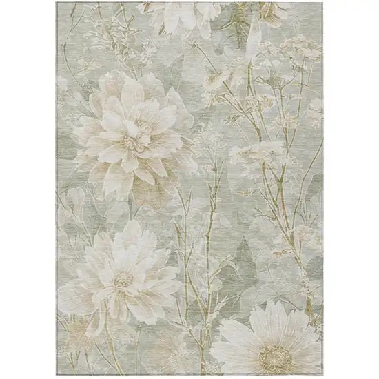 Mint Green And Green Floral Washable Indoor Outdoor Area Rug Photo 3