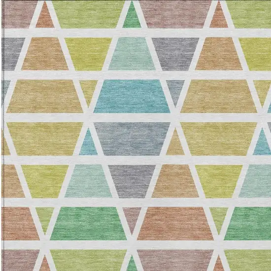 Mint Green And Green Geometric Washable Indoor Outdoor Area Rug Photo 3