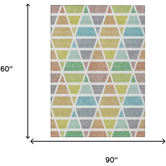 Mint Green And Green Geometric Washable Indoor Outdoor Area Rug Photo 7