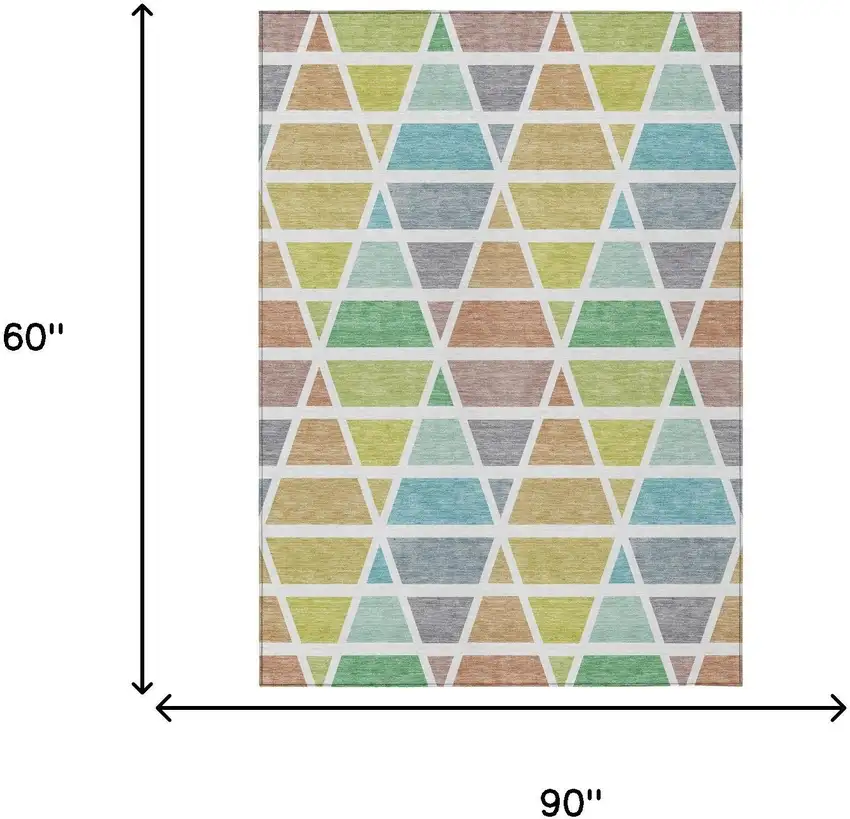 Mint Green And Green Geometric Washable Indoor Outdoor Area Rug Photo 7