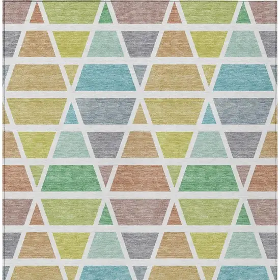 Mint Green And Green Geometric Washable Indoor Outdoor Area Rug Photo 4
