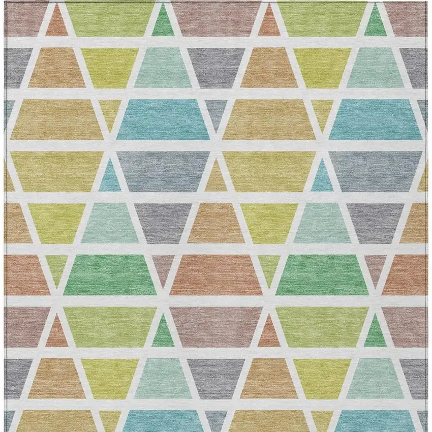 Mint Green And Green Geometric Washable Indoor Outdoor Area Rug Photo 4