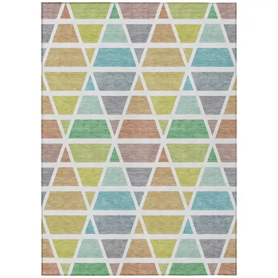 Mint Green And Green Geometric Washable Indoor Outdoor Area Rug Photo 2