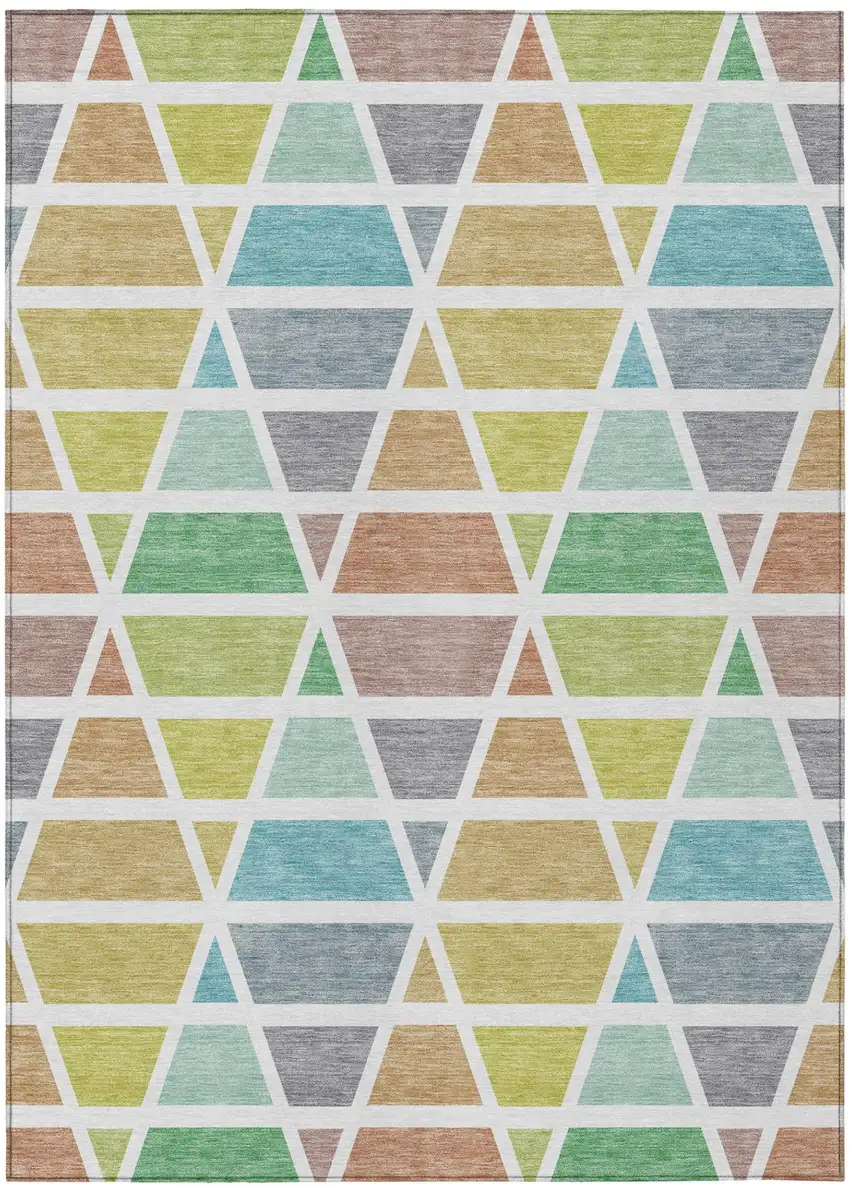 Mint Green And Green Geometric Washable Indoor Outdoor Area Rug Photo 2