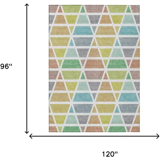 Mint Green And Green Geometric Washable Indoor Outdoor Area Rug Photo 7