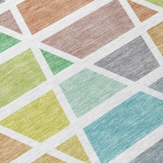 Mint Green And Green Geometric Washable Indoor Outdoor Area Rug Photo 6
