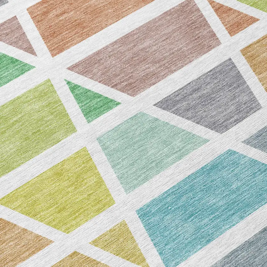 Mint Green And Green Geometric Washable Indoor Outdoor Area Rug Photo 6