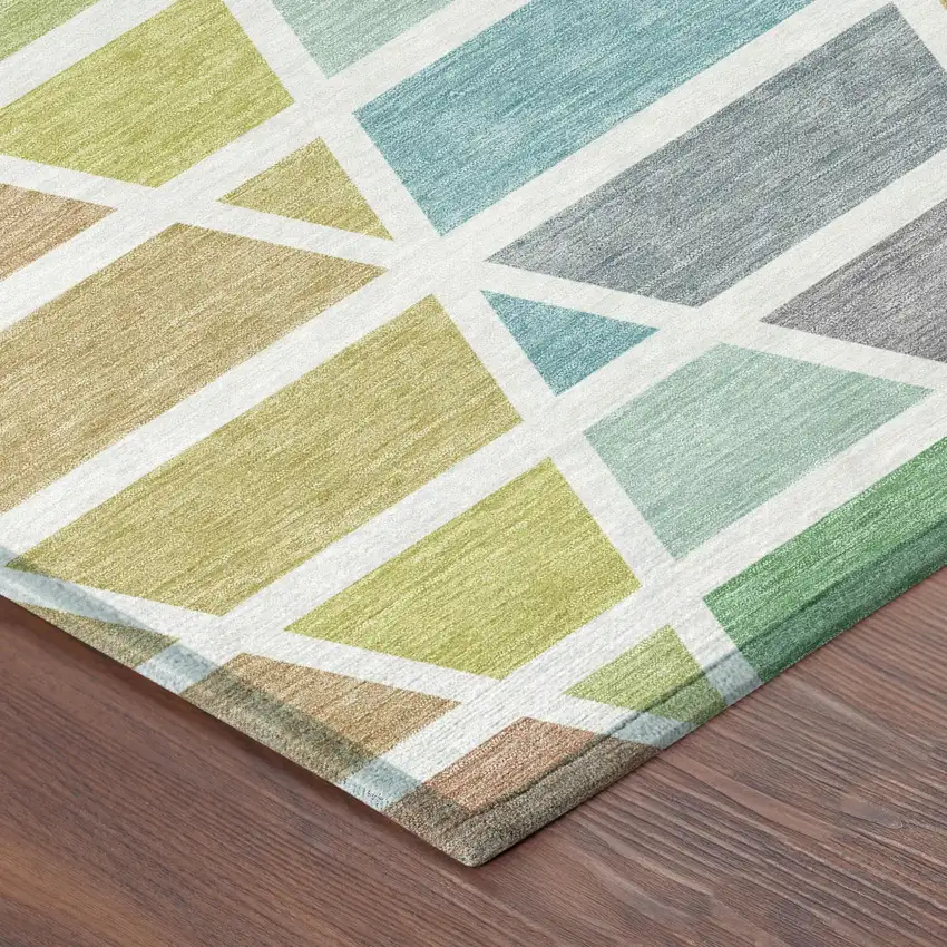 Mint Green And Green Geometric Washable Indoor Outdoor Area Rug Photo 5