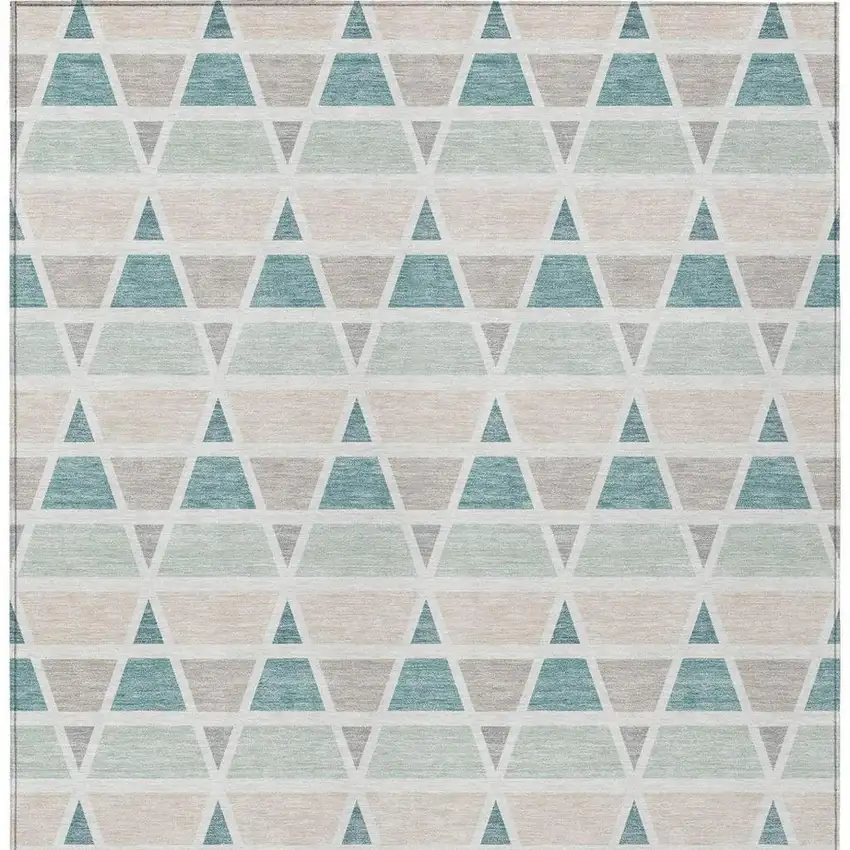 Mint Green And Green Geometric Washable Indoor Outdoor Area Rug Photo 4